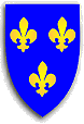 A picture of a blue shield with 3 yellow Fluer de lis, representing the Kingdom of France