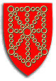 A picture of a red shield with a linked chain motif, representing the kingdom of Navarre